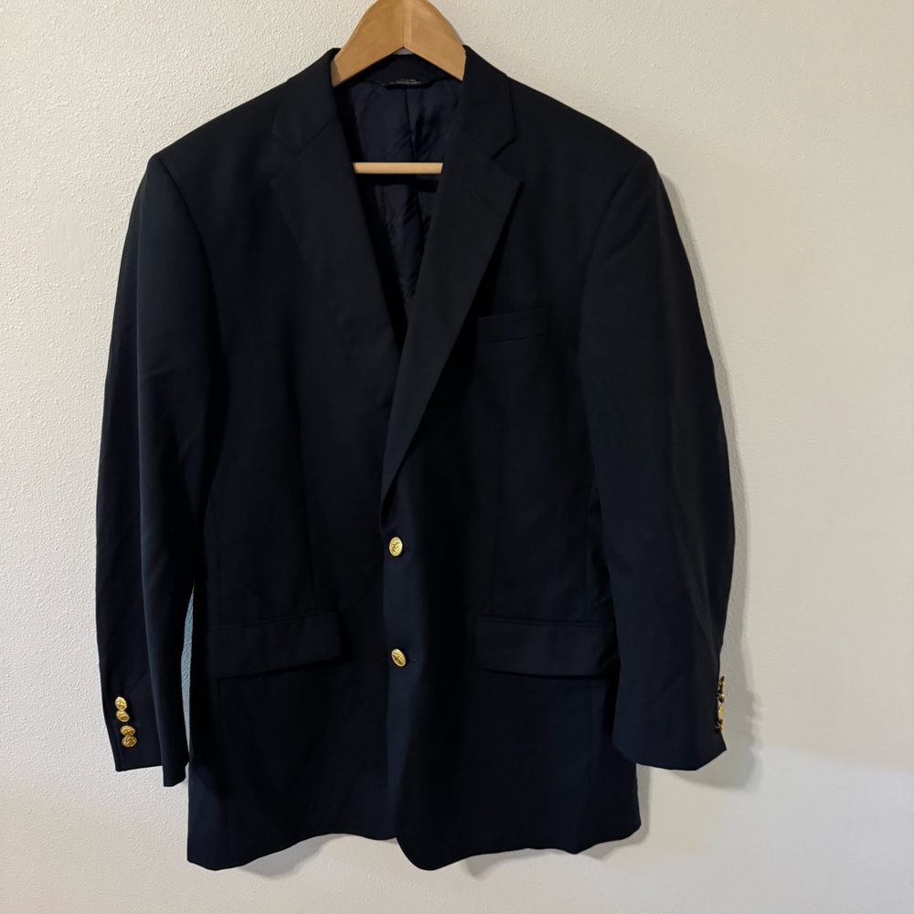Brooks Brothers 1818 Loro Piana Wool Madison Blazer Navy Gold Emboss Button-41L